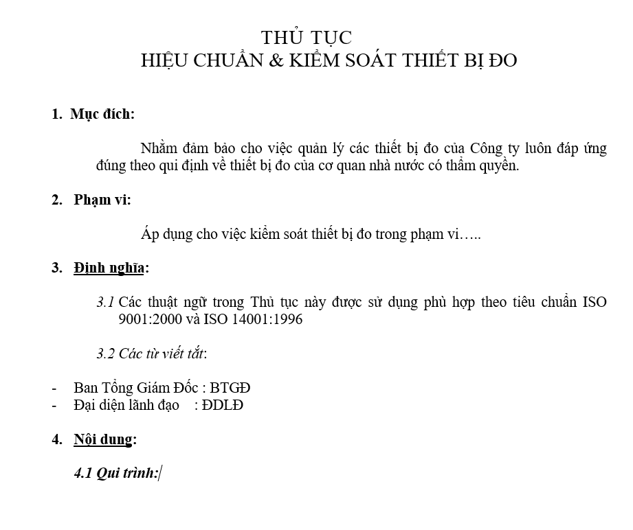 Quản trị hành chính - Thủ tục kiểm soát thiết bị đo