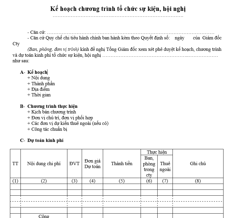 Quy trình tổ chức hội nghị - Kế hoạch chương trình tổ chức hội nghị, sự kiện