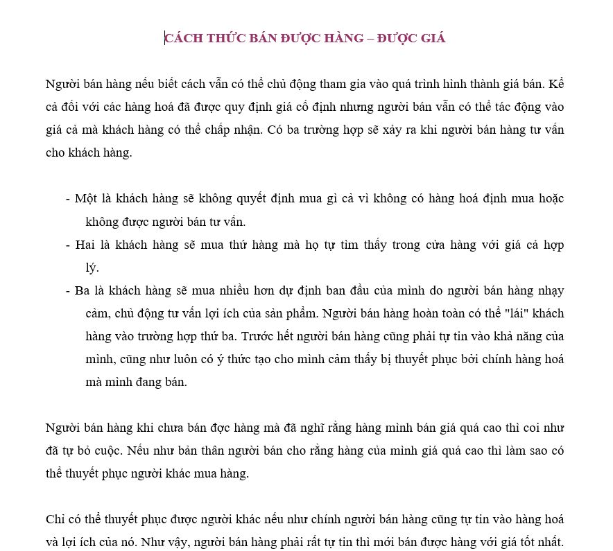 Quy trình bán hàng - Cách thức bán được hàng, được giá