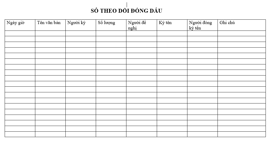 Quy định quản lý con dấu - Sổ theo dõi đóng dấu