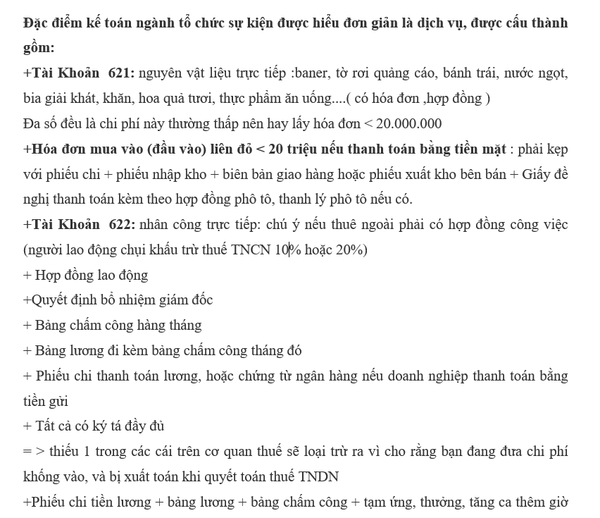 Phân tích đặc thù kế toán trong loại hình doanh nghiệp tổ chức sự kiện