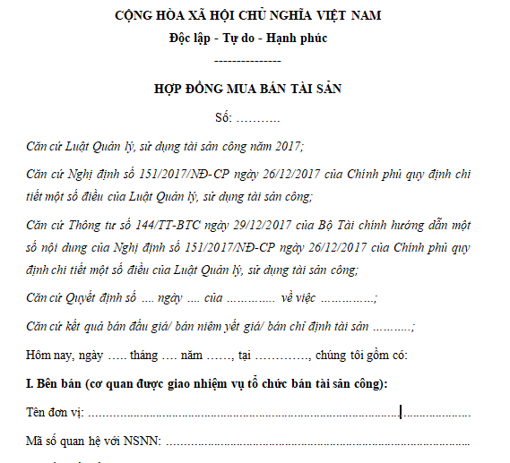 Hợp đồng mua bán tài sản