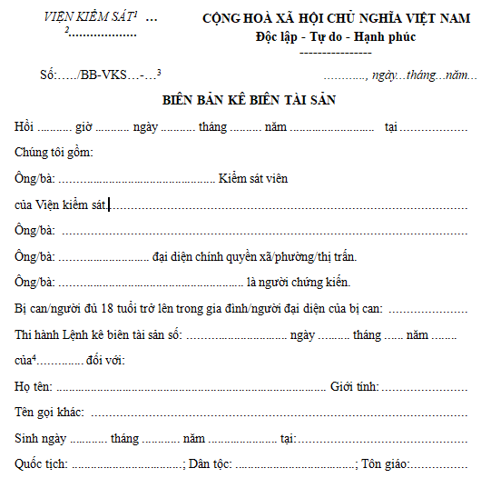 Biên bản kê biên tài sản