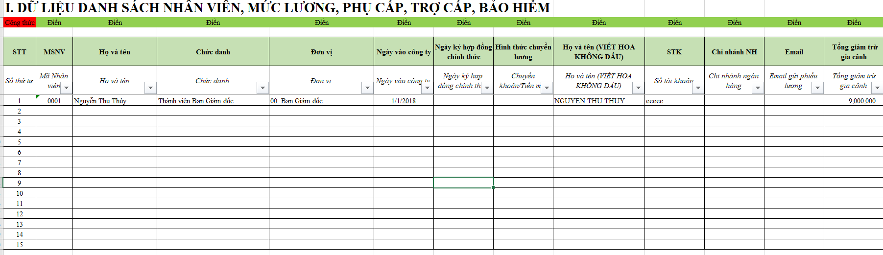 Biểu mẫu bảng lương