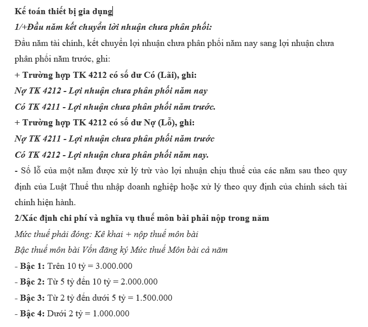 Phân tích đặc thù kế toán trong loại hình doanh nghiệp kinh doanh thiết bị gia dụng