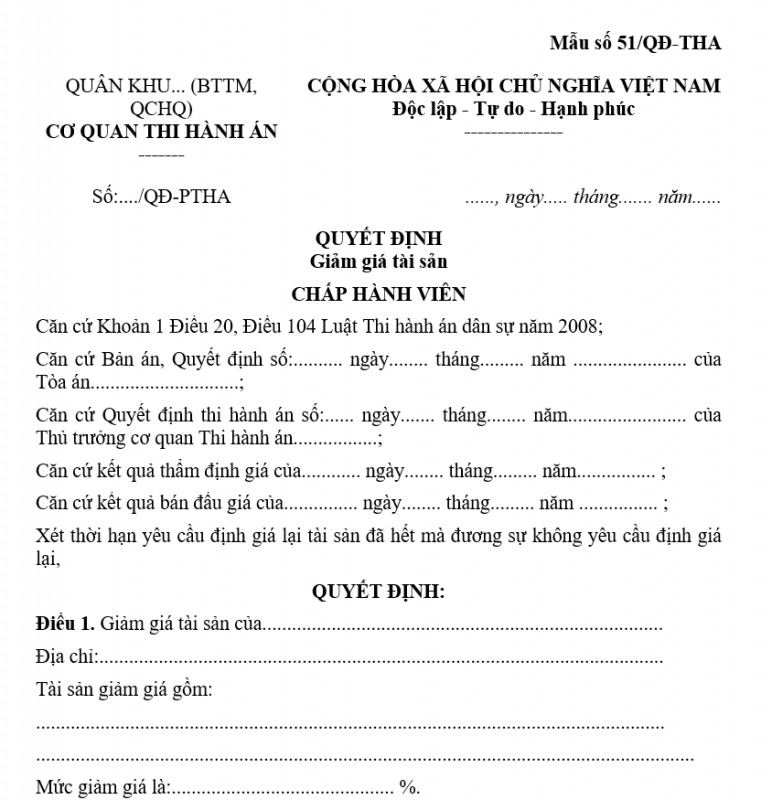 Quyết định giảm giá tài sản