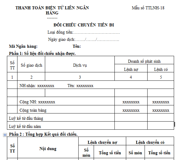 Mẫu đối chiếu chuyển tiền đi