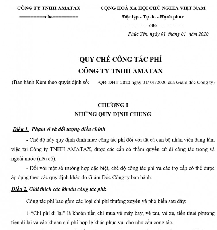 Quy chế công tác phí