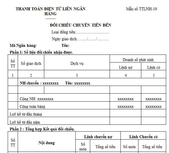 Mẫu đối chiếu chuyển tiền đến