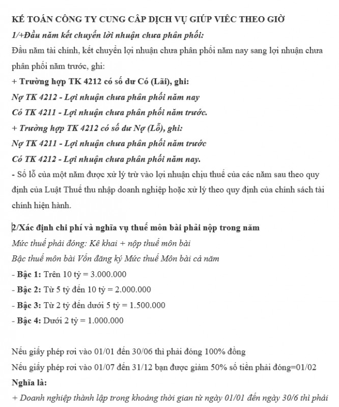 Phân tích đặc thù kế toán trong loại hình doanh nghiệp cung cấp dịch vụ giúp việc theo giờ