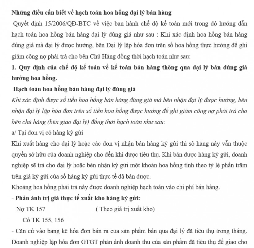 Phân tích đặc thù kế toán trong loại hình doanh nghiệp có hoa hồng đại lý bán hàng