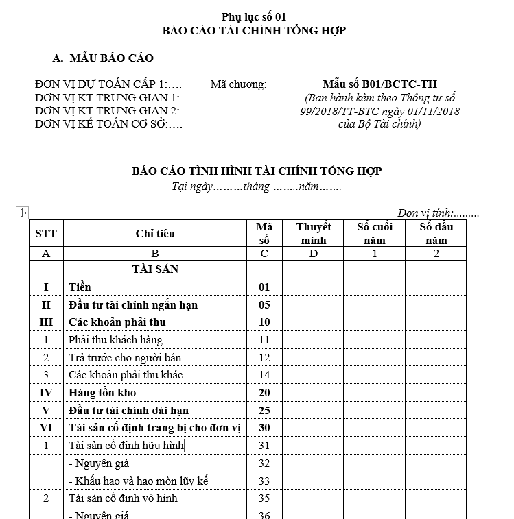 Báo cáo tài chính tổng hợp