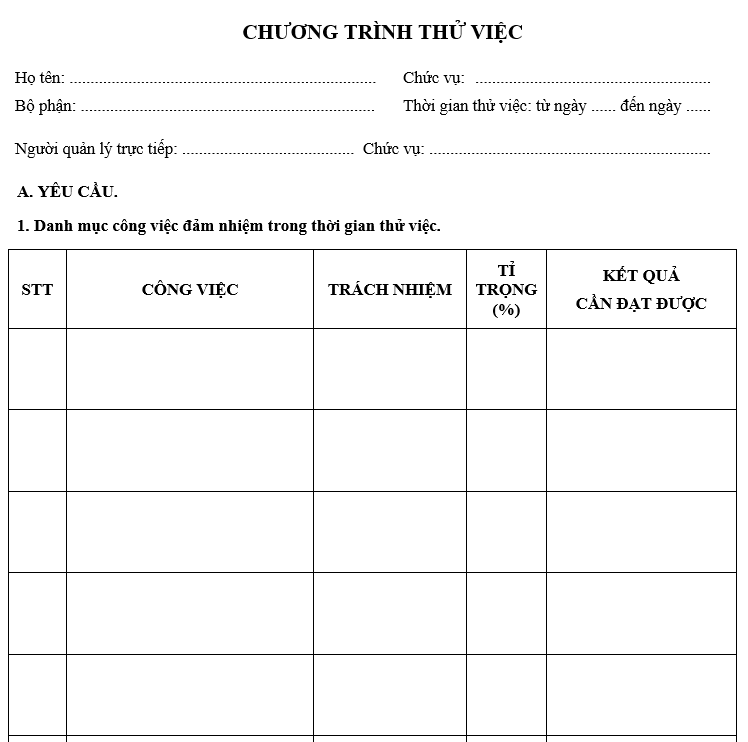Mẫu chương trình thử việc