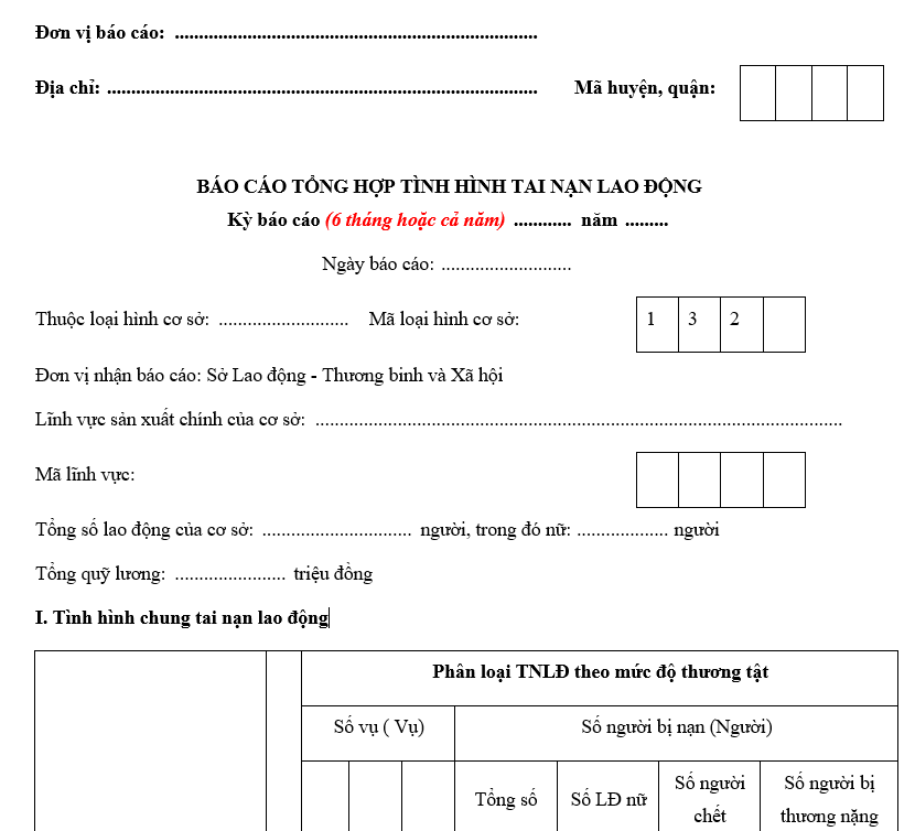 Báo cáo tổng hợp tình hình tai nạn lao động