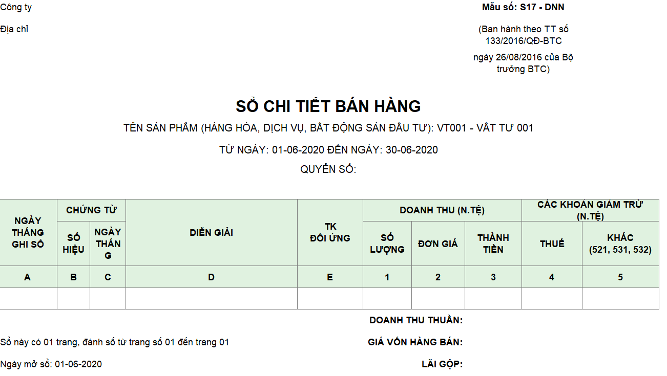 Mẫu sổ chi tiết bán hàng ( tất cả vật tư ) ( NGOẠI TỆ )theo TT133