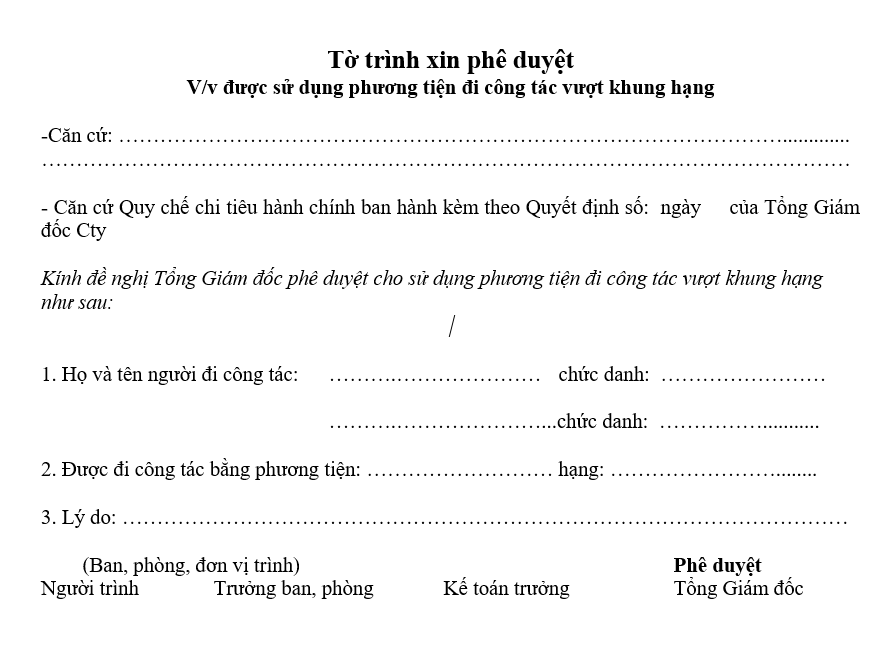 Quy định chế độ công tác phí - Tờ trình xin phê duyệt công tác phí