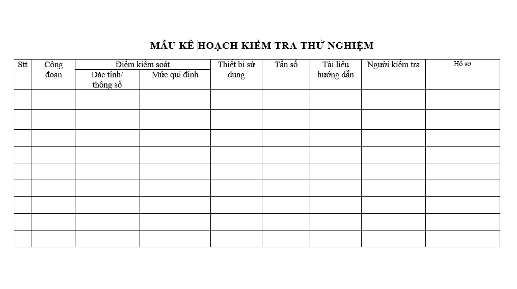 Quản trị hành chính - Mẫu kế hoạch kiểm tra thử nghiệm
