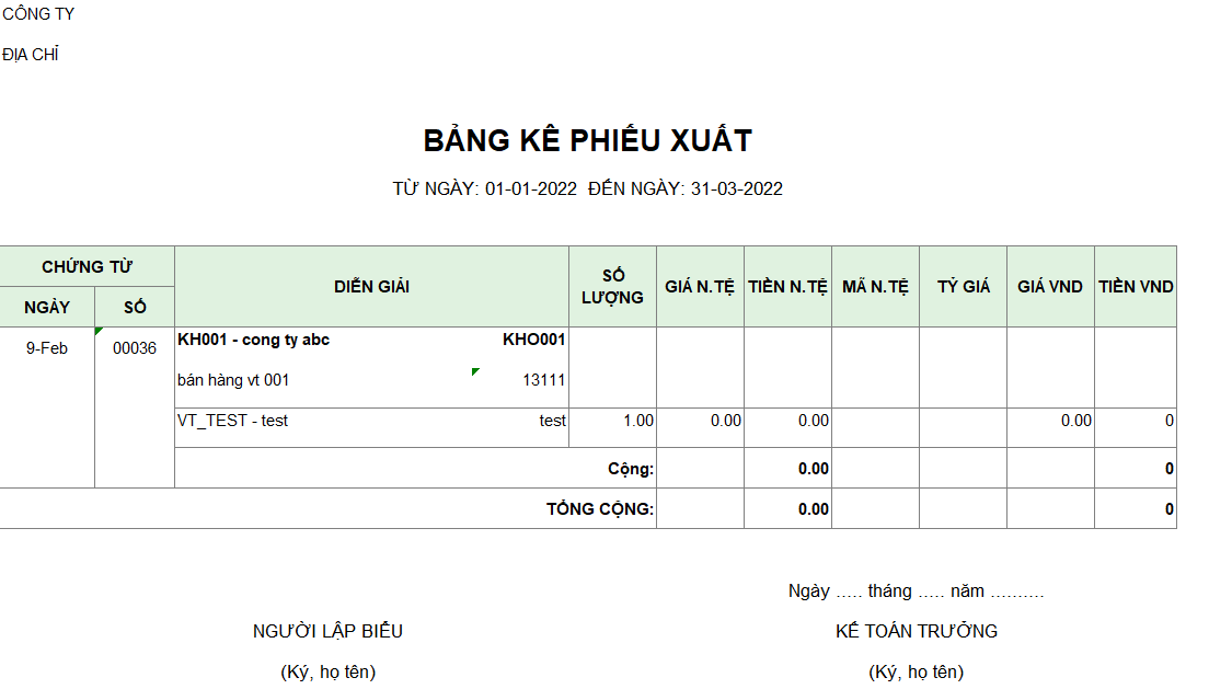 Mẫu bảng kê phiếu xuất ( NGOẠI TỆ )