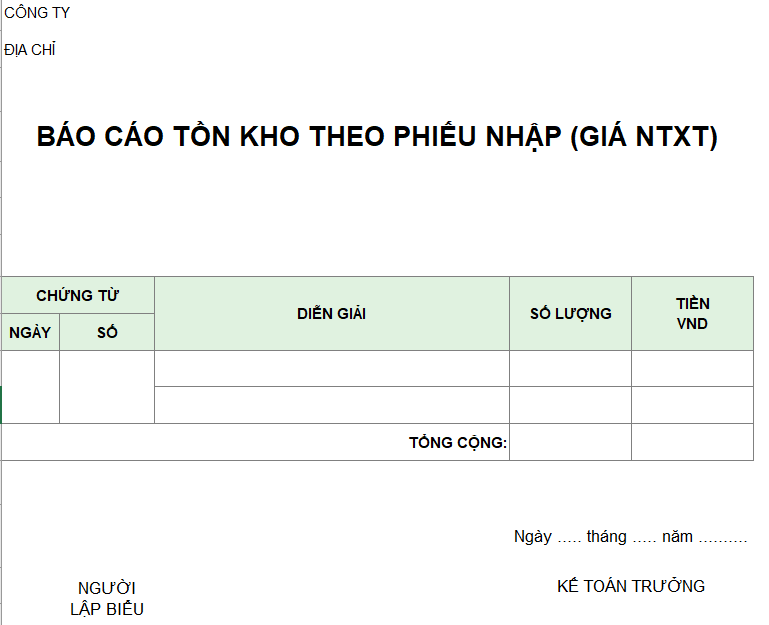 Báo cáo tồn kho theo phiếu nhập
