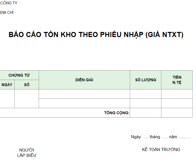 Báo cáo tồn kho theo phiếu nhập ( NGOẠI TỆ )