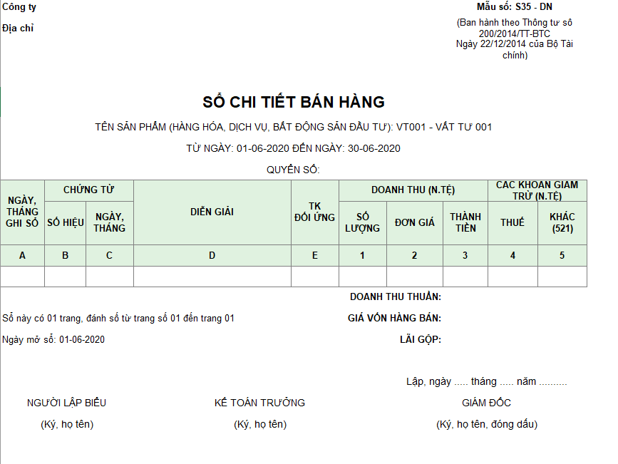 Mẫu sổ chi tiết bán hàng ( tất cả vật tư ) ( NGOẠI TỆ )theo TT200
