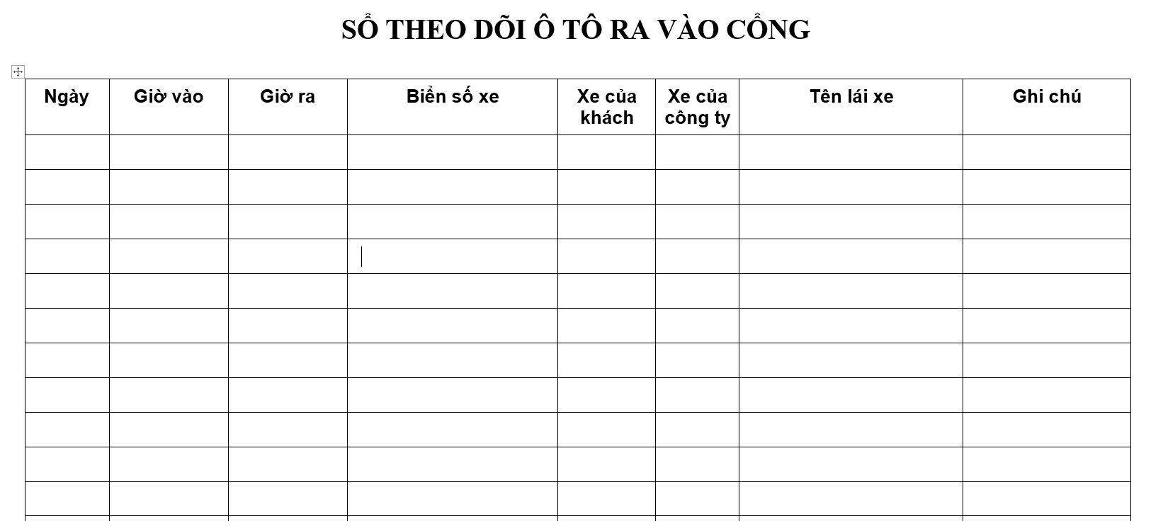 Quy định kiểm soát nhân viên, khách hàng ra vào cổng  - Sổ theo dõi ô tô ra vào cổng